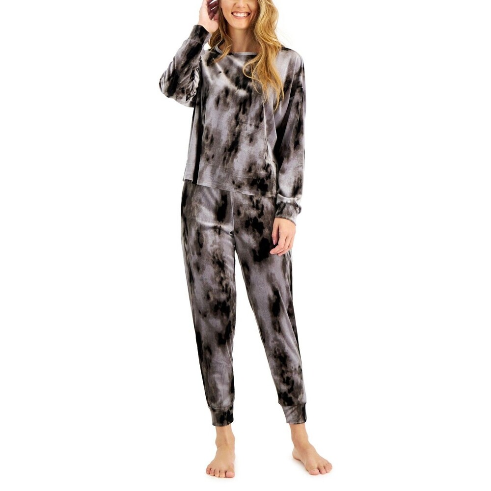 Jenni Women’s Velour Tie Dye 2 Piece Pajama Lounge Set Size XS Gray Black NWT